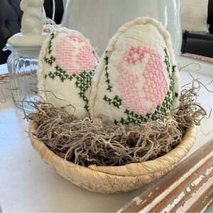 Quilted Cross Stitch Easter Eggs & Basket Decor